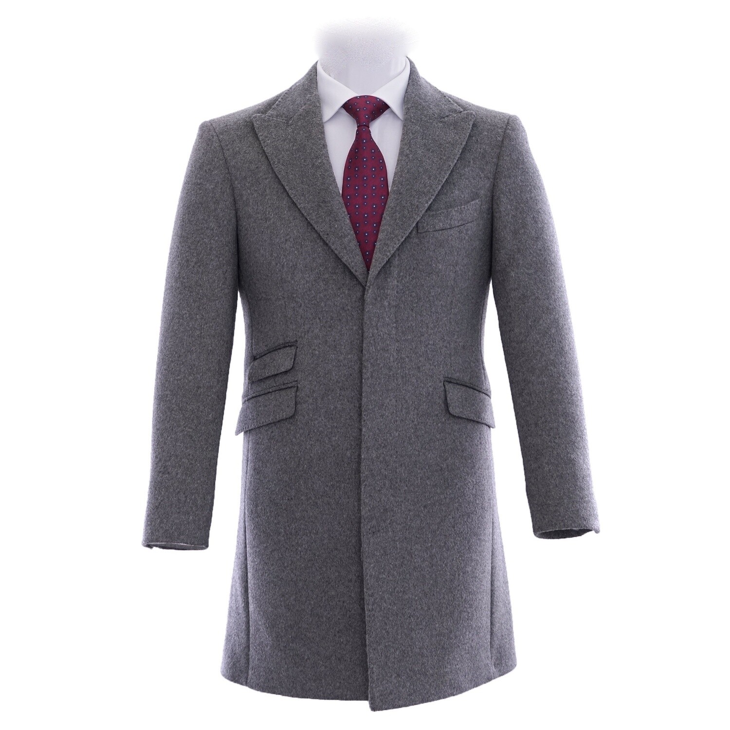 Light Grey Peak Lapel Pure Wool Overcoat