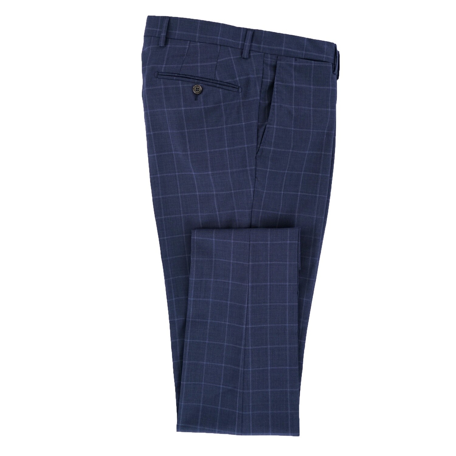Navy Blue Check Suit Trousers