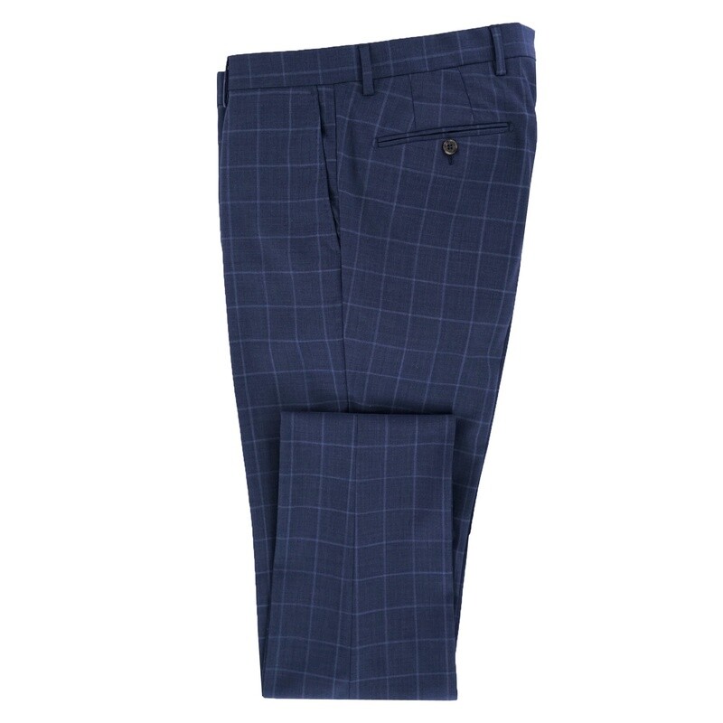 Navy Blue Check Suit Trousers
