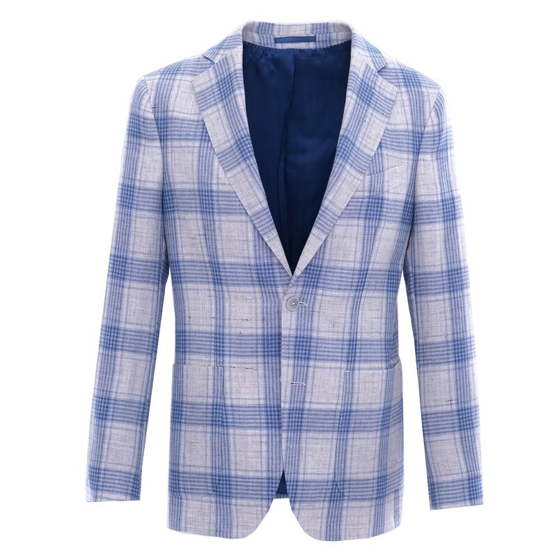 White Blue Wide Check Suit