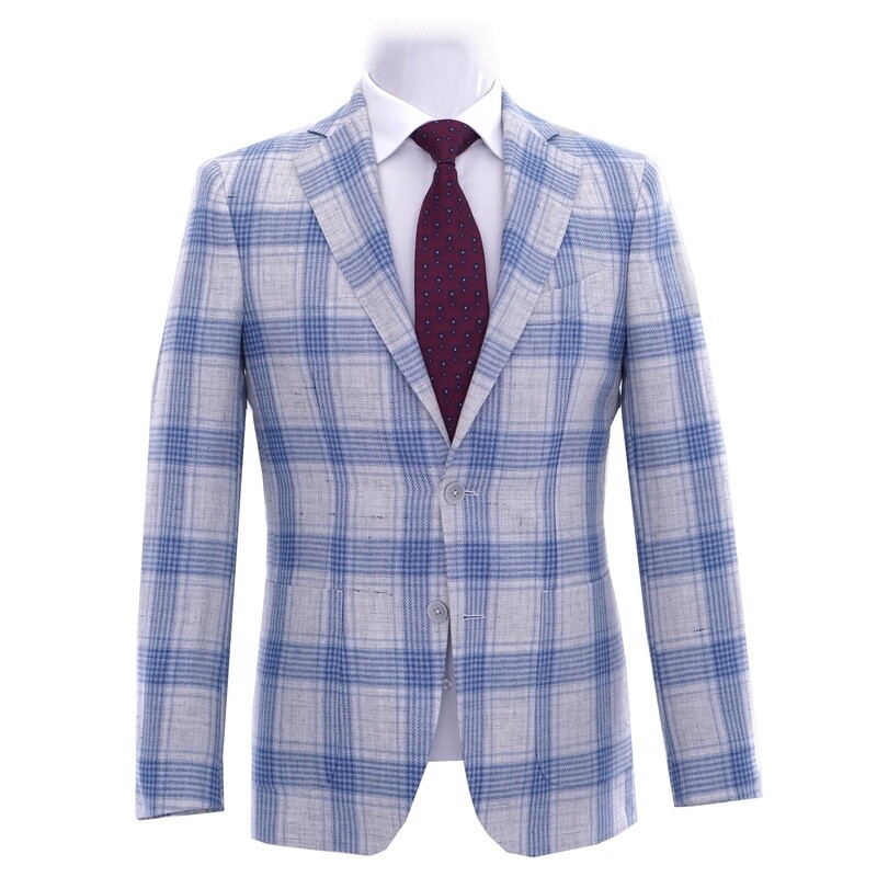 White Blue Wide Check Suit