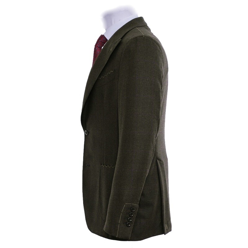 Brown Peak Lapel Patch Pocket Check Jacket
