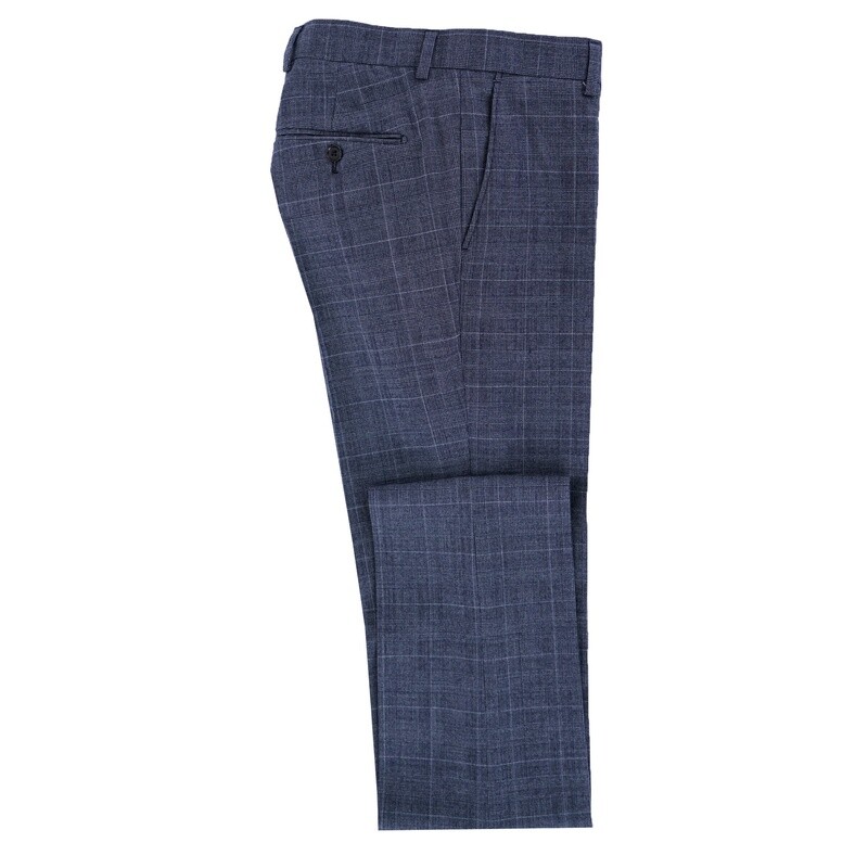 Steel Blue Pow Check Suit Trouser