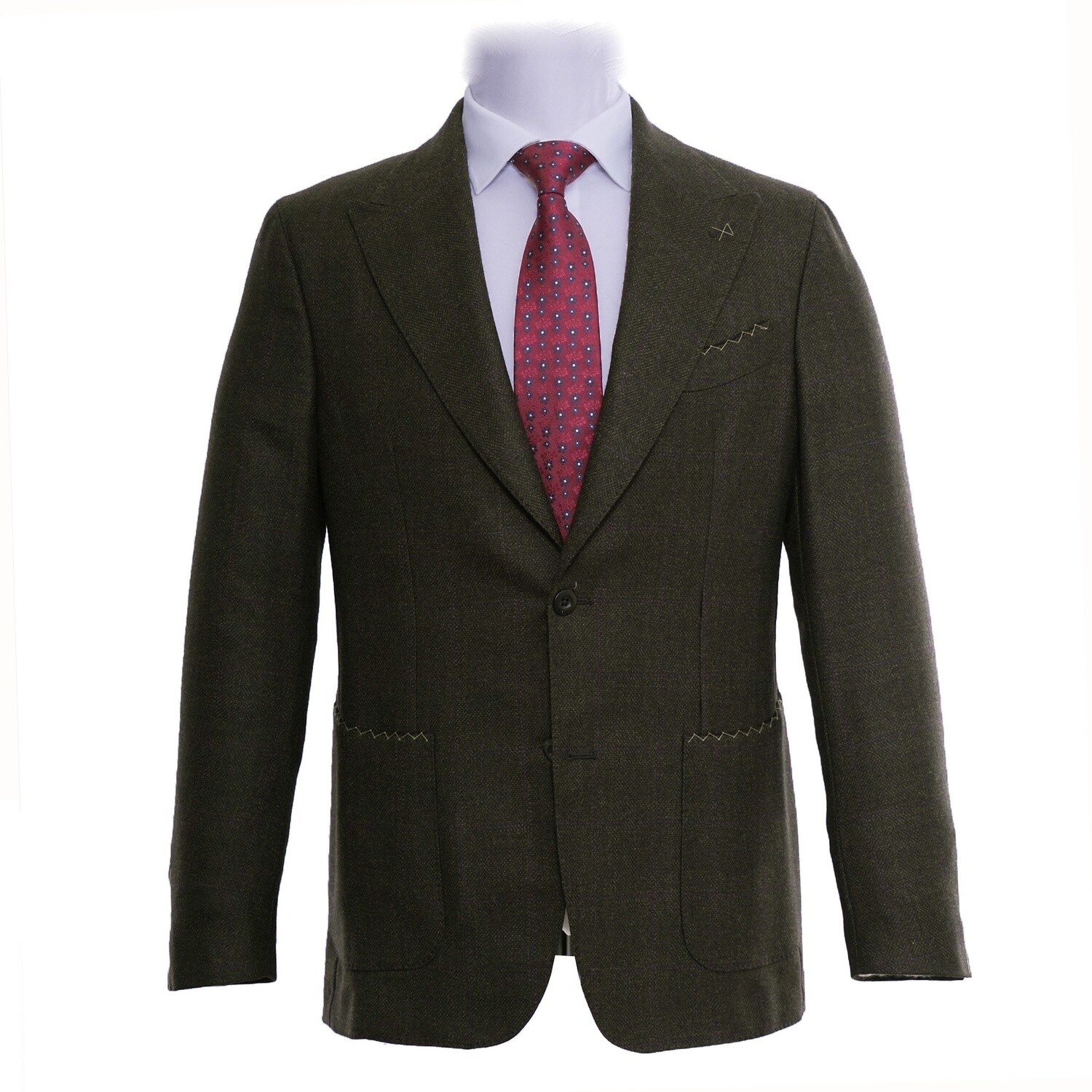 Brown Peak Lapel Patch Pocket Check Jacket