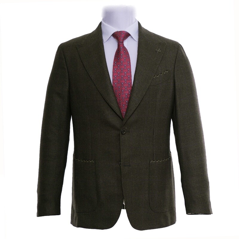 Brown Peak Lapel Patch Pocket Check Jacket
