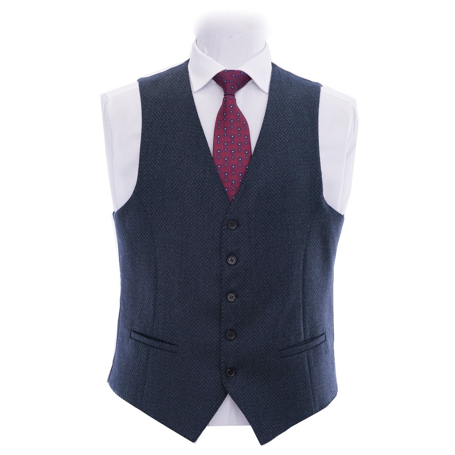 Steel Blue Pow Check Suit Waistcoat