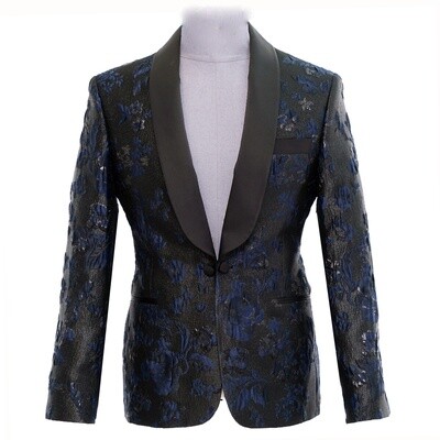 Blue Floral Tuxedo Jacket