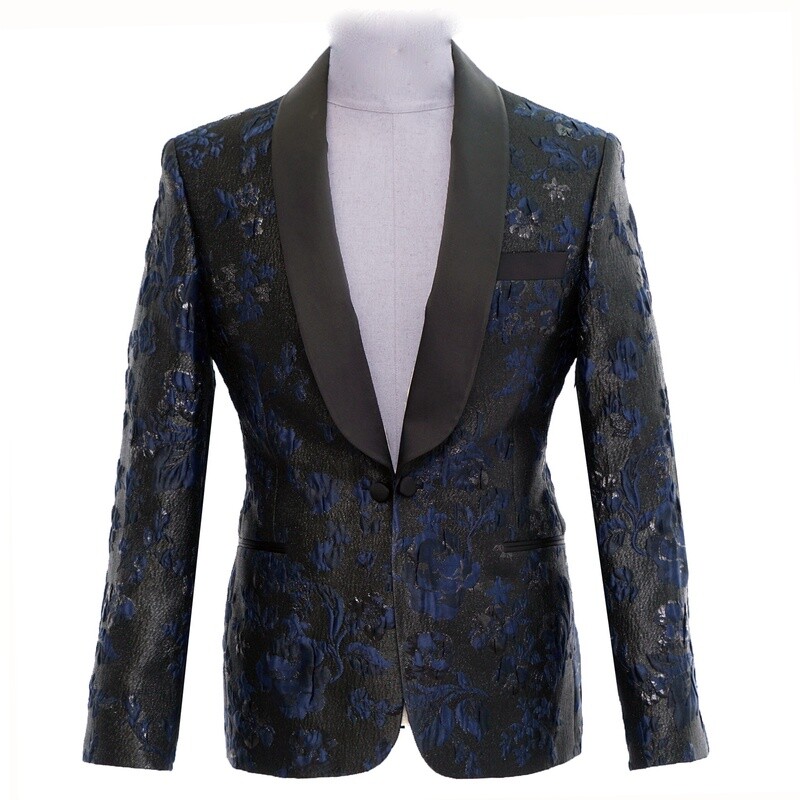 Blue Floral Tuxedo Jacket