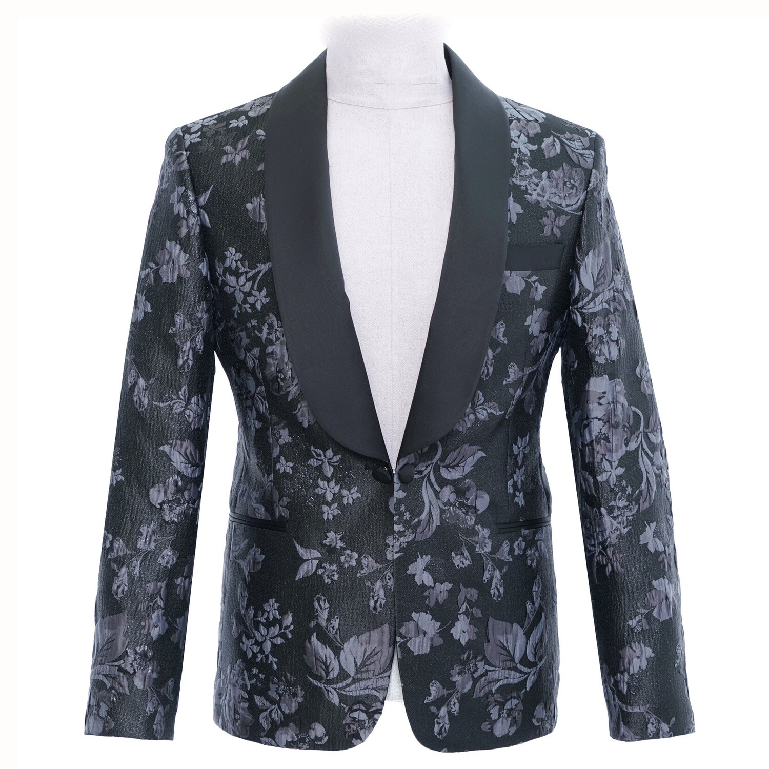 Grey Floral Tuxedo Jacket