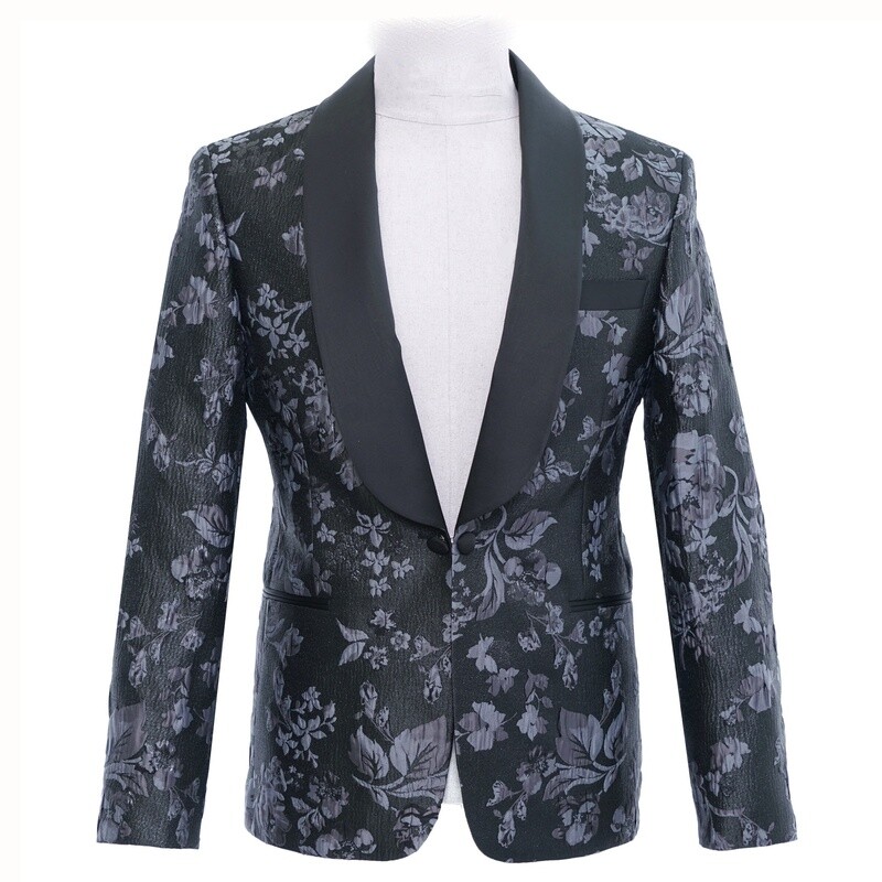 Grey Floral Tuxedo Jacket
