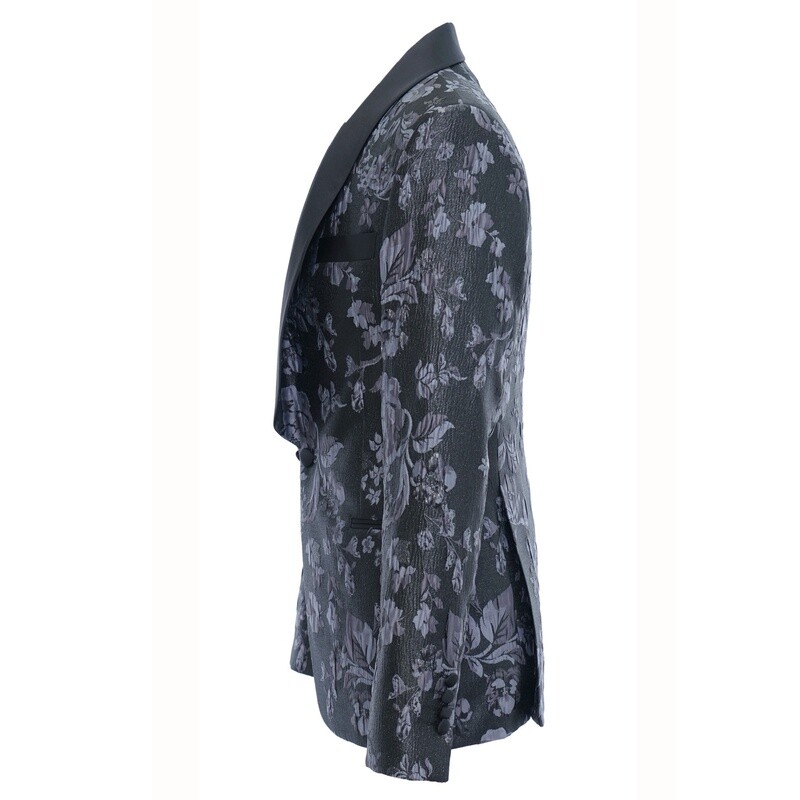 Grey Floral Tuxedo Jacket