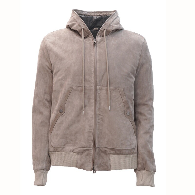 Light Grey Leather Suede Hoodie