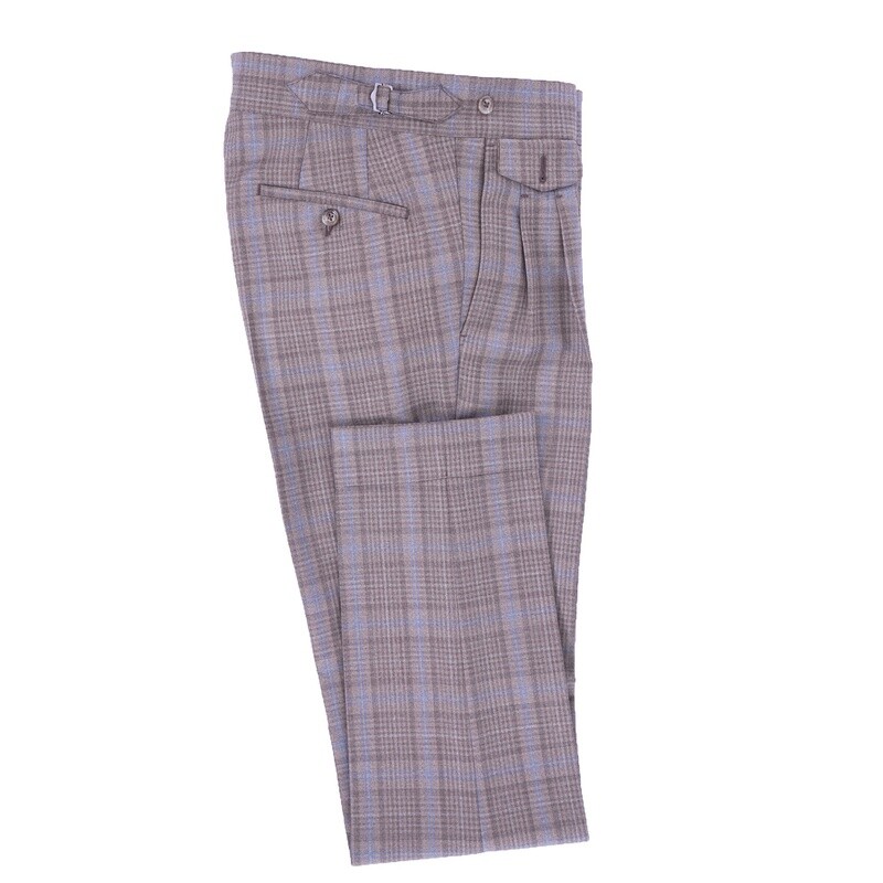 Brown Blue Check Suit Trouser