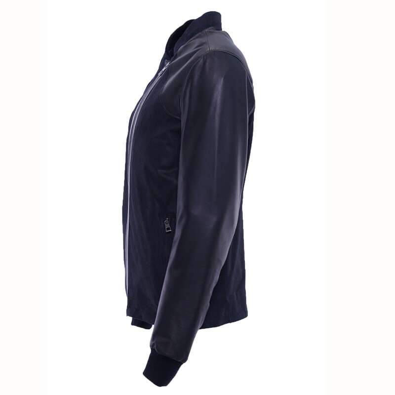 Navy Mesh Textured Leather Jacket