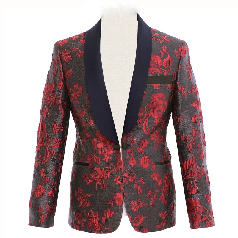 Red Floral Tuxedo Jacket