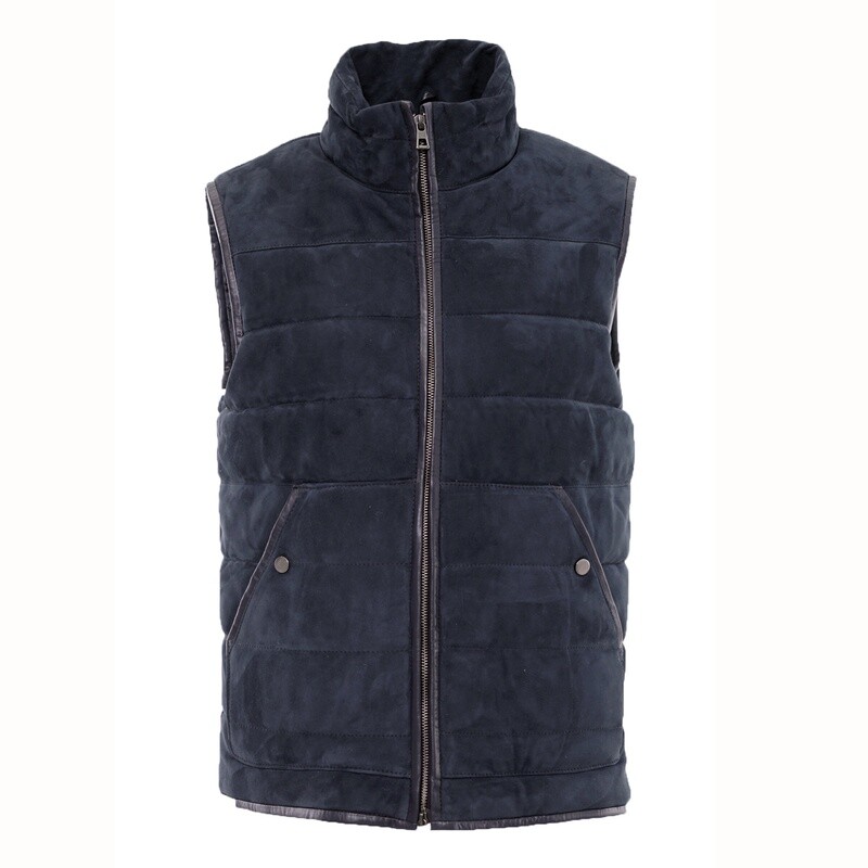 Dark Navy Leather Suede Gilet