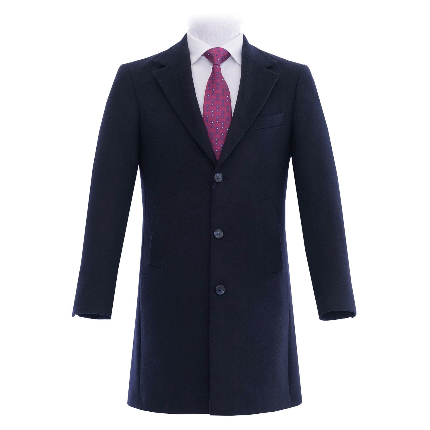 Navy Notch Lapel Pure Wool Overcoat