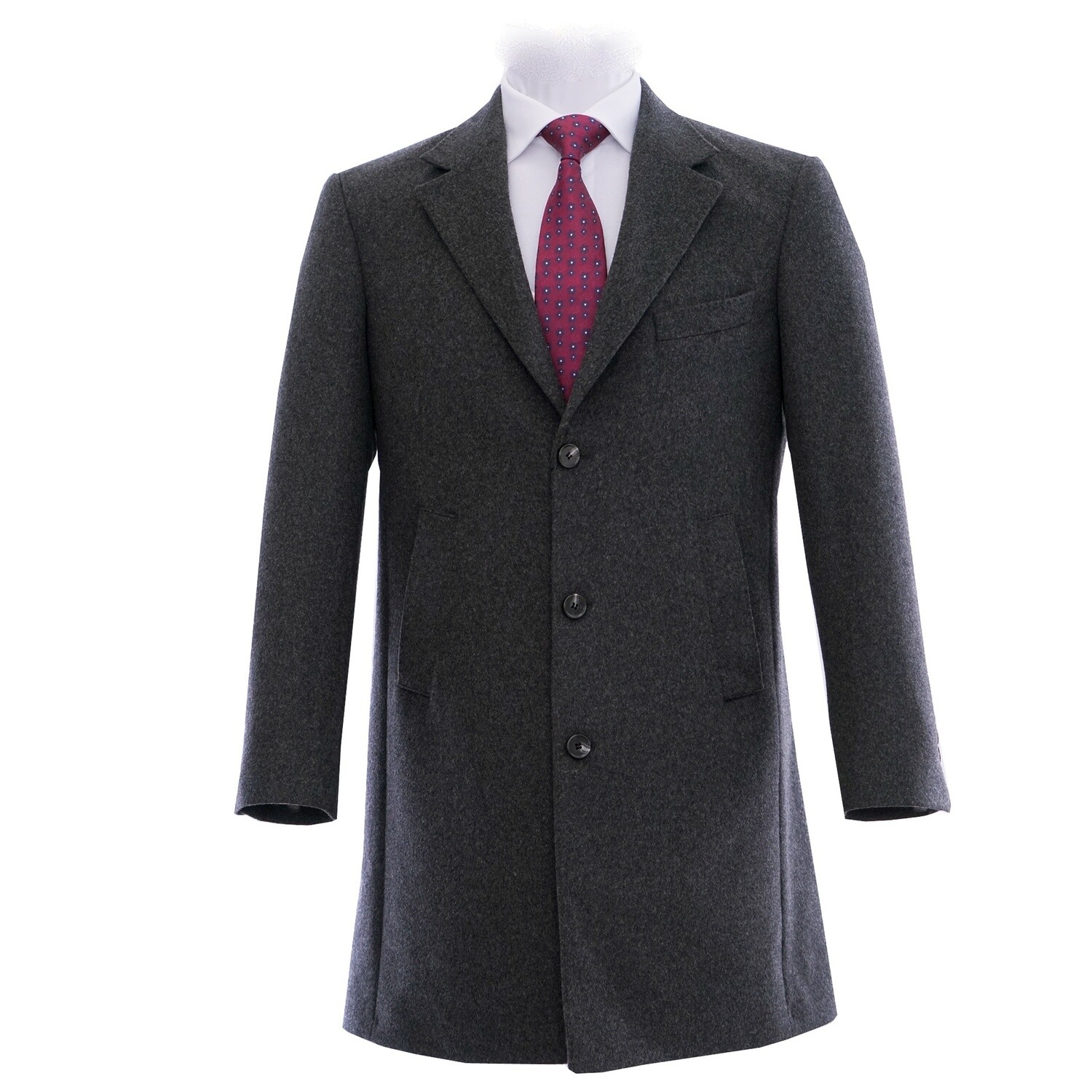 Charcoal Notch Lapel Pure Wool Overcoat