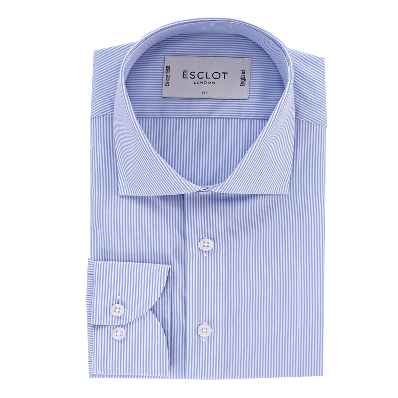 Non-Iron Single Cuff Blue White Stripe Shirt