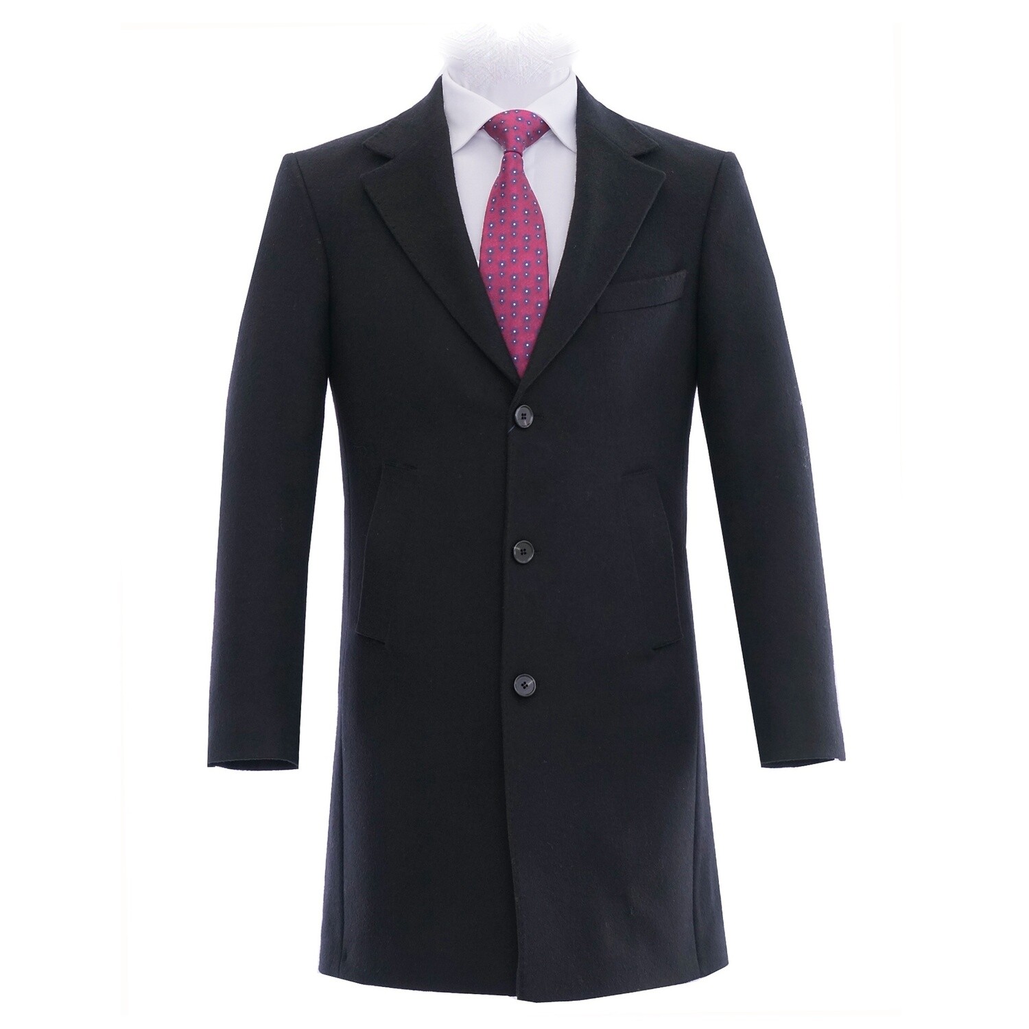 Black Notch Lapel Pure Wool Overcoat