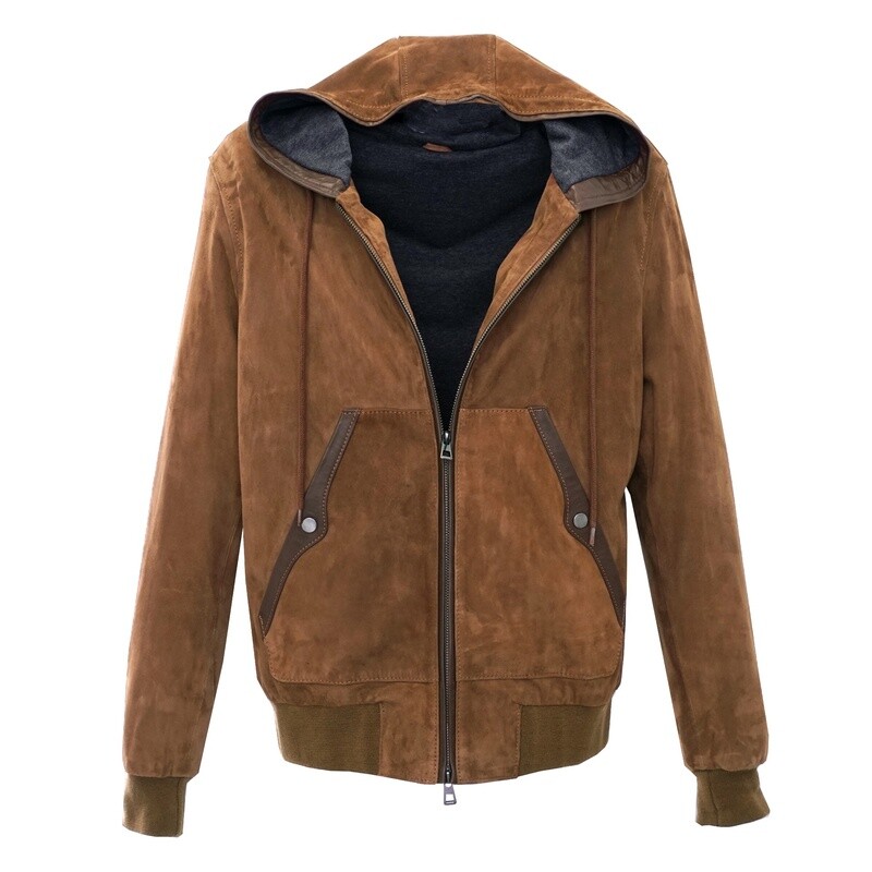 Light Brown Leather Suede Hoodie