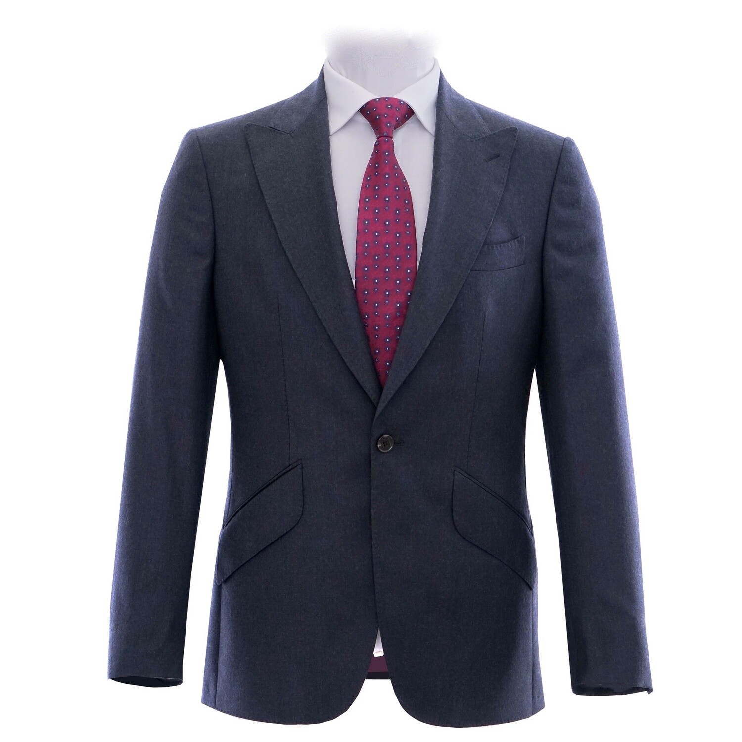 Navy Peak Lapel Flannel Suit