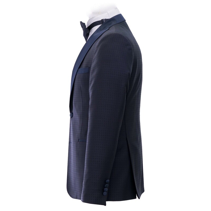 Navy Diamond Pattern Suit Jacket