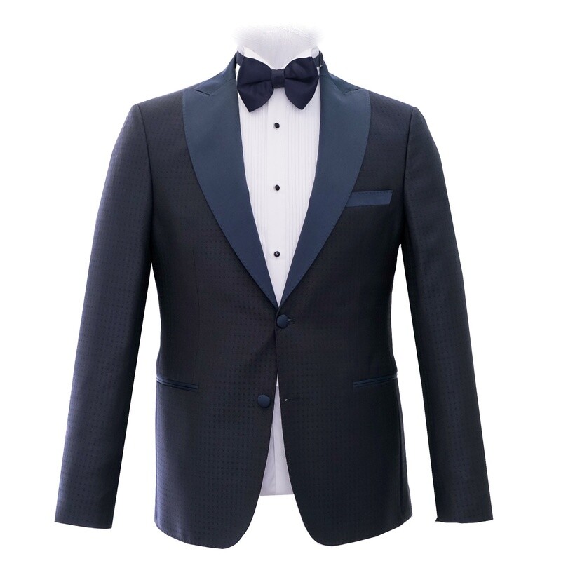 Navy Diamond Pattern Suit Jacket