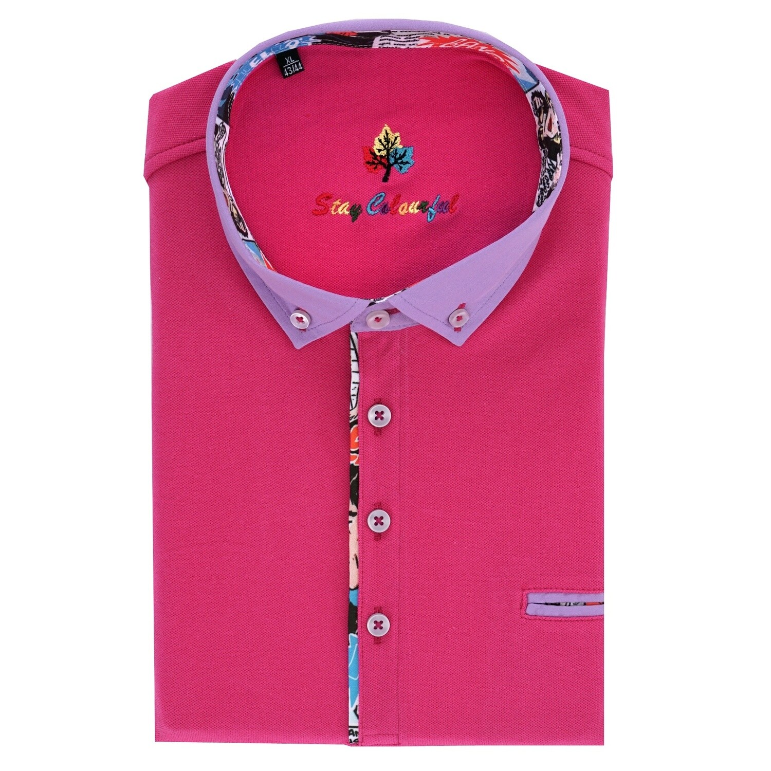 Pink Button Down Comic Strip Collar Polo