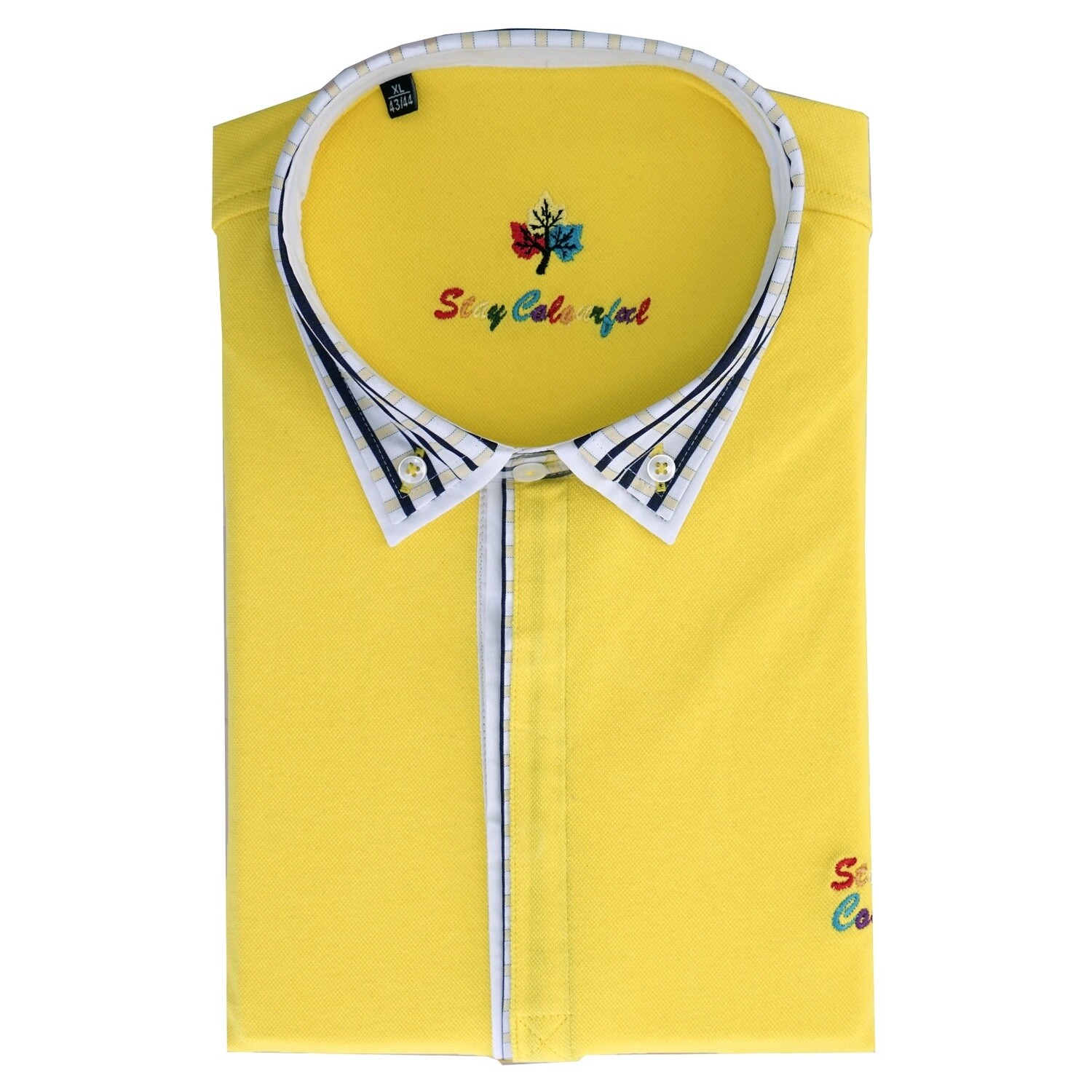 Yellow Button Down Check Collar Polo