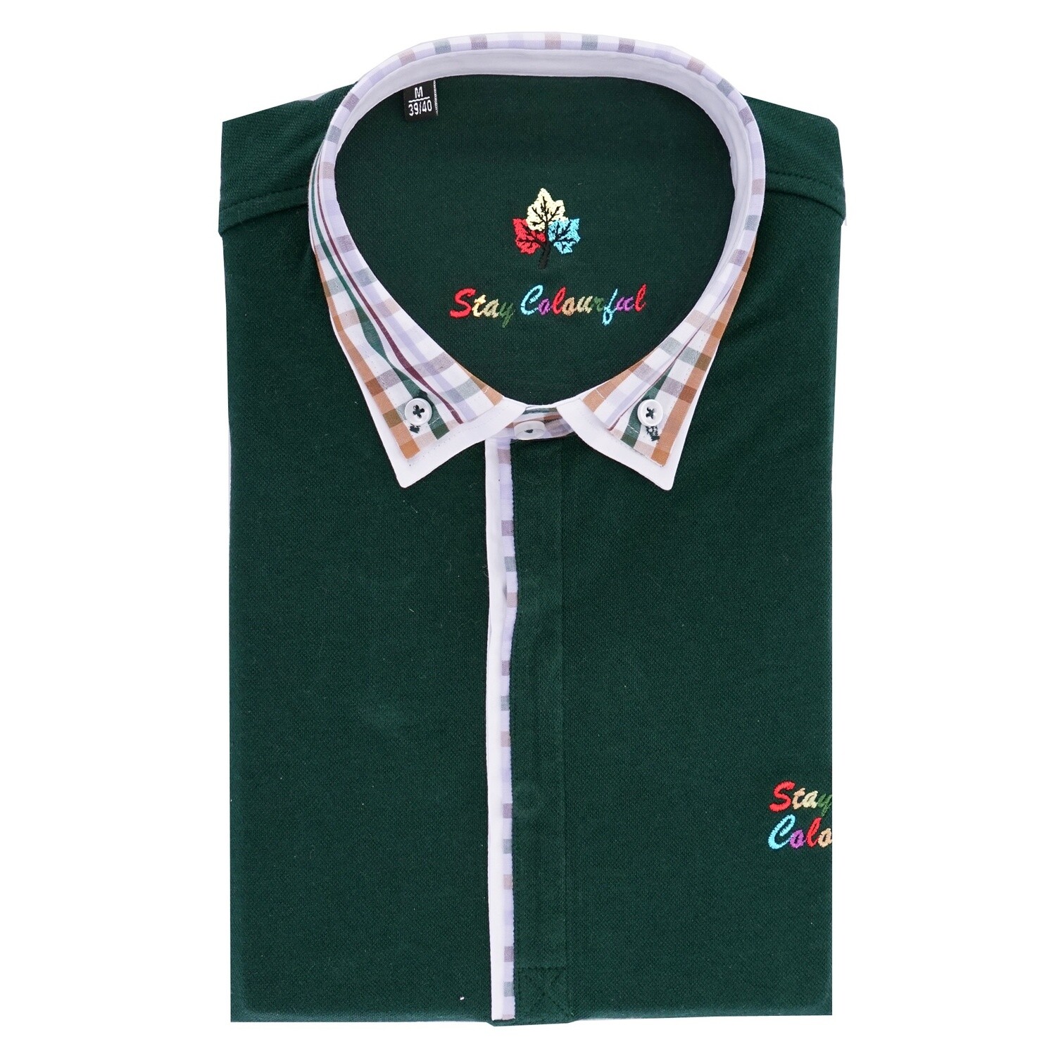 Dark Green Button Down Check Collar Polo