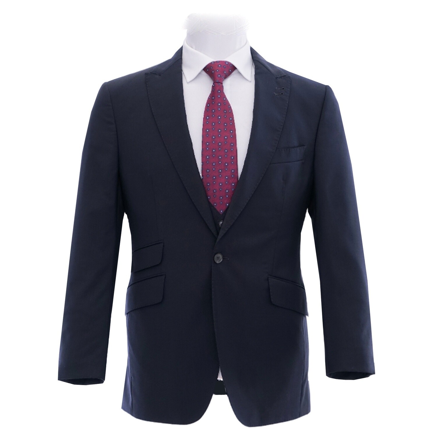 Navy Peak Lapel 3Pc Suit Jacket