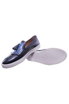 Blue Leather Kiltie Tassel Casual Loafer