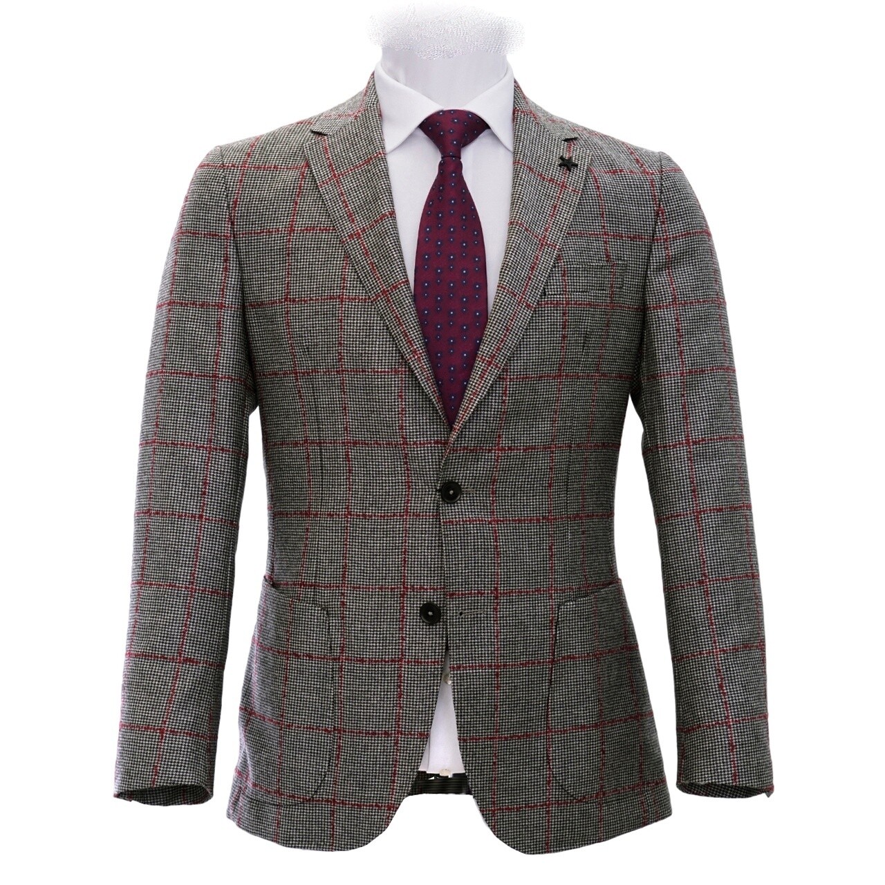 Grey Houndstooth Red Check Jacket