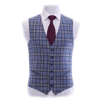 Blue Brown Check Waistcoat