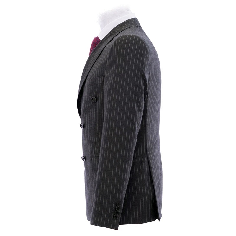 Charcoal Classic Double-Breasted Pinstripe Suit