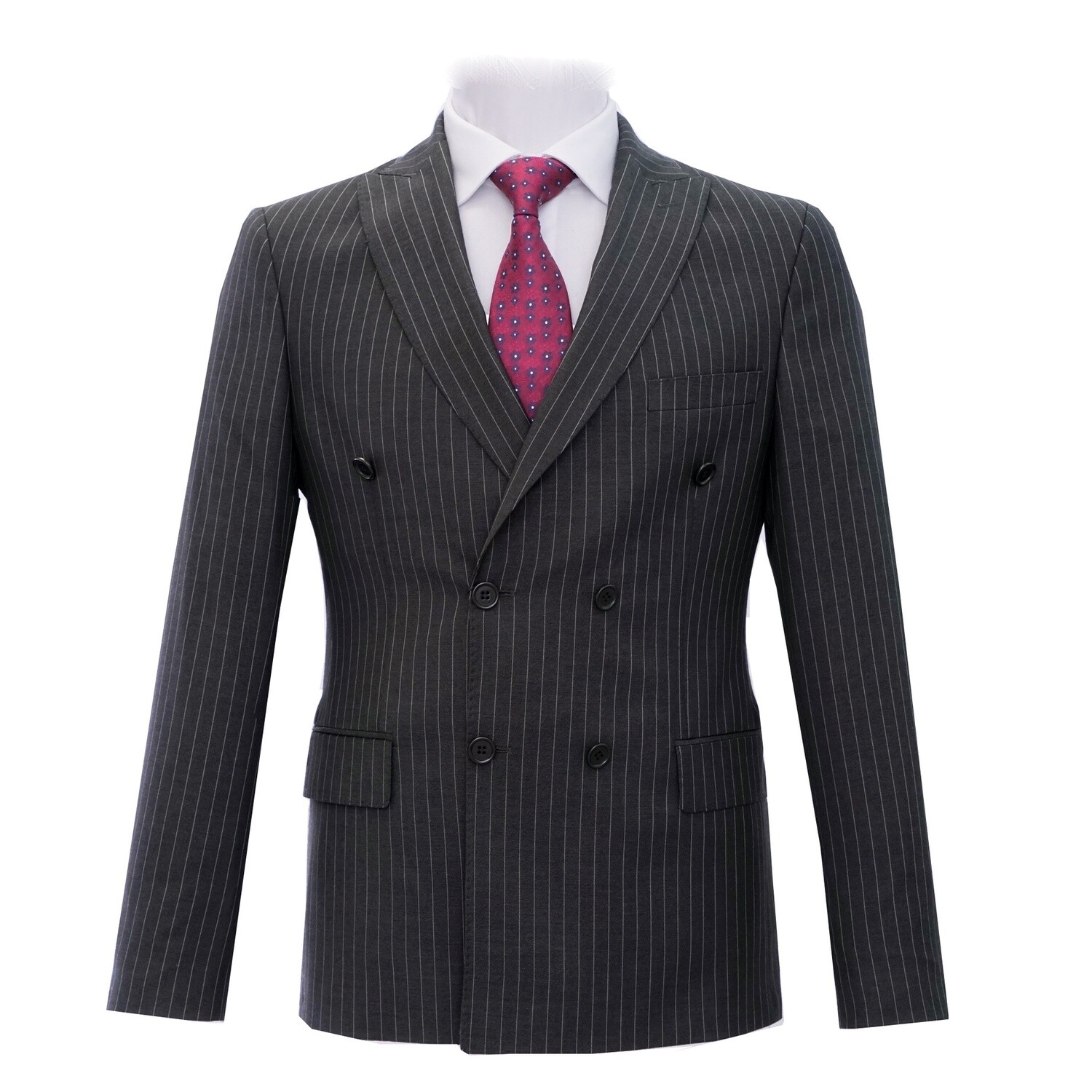Charcoal Classic Double-Breasted Pinstripe Suit