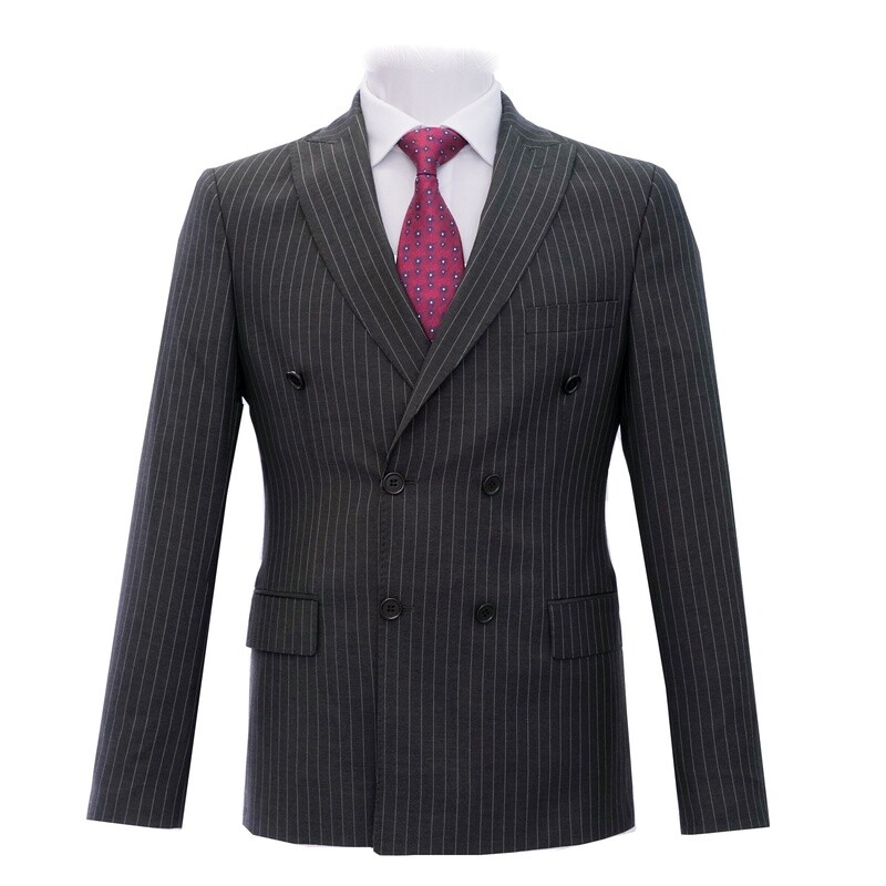 Charcoal Classic Double-Breasted Pinstripe Suit