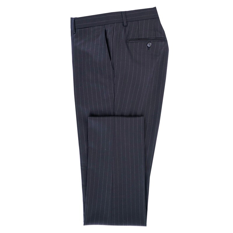 Dark Navy Double-Breasted Pinstripe Suit Trousers