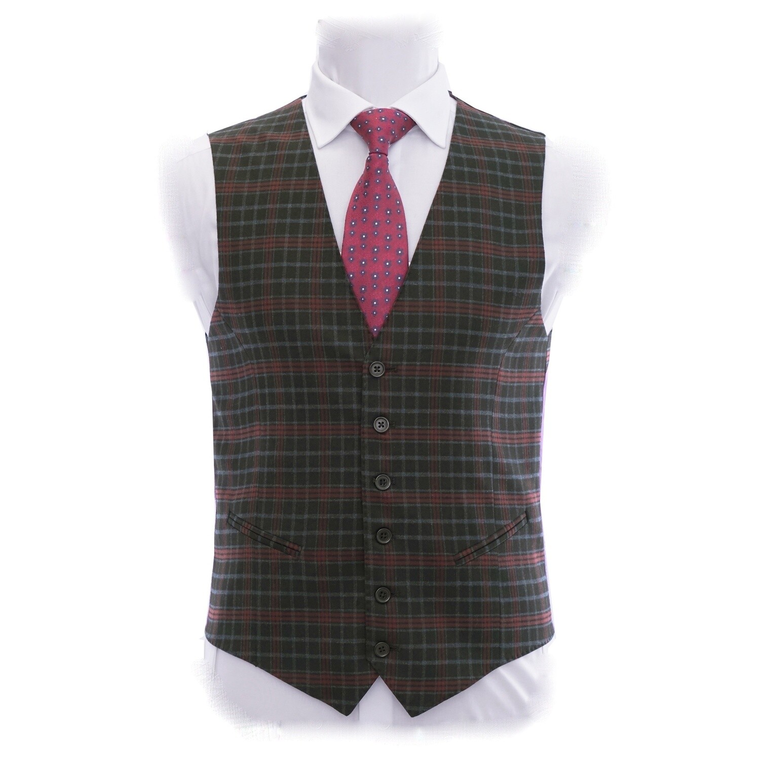 Black Red Blue Check Waistcoat