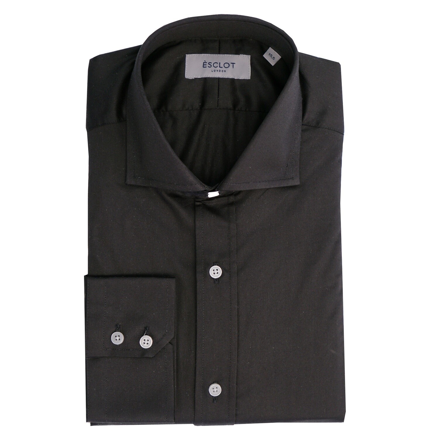 Black Plain Button Cuff Shirt