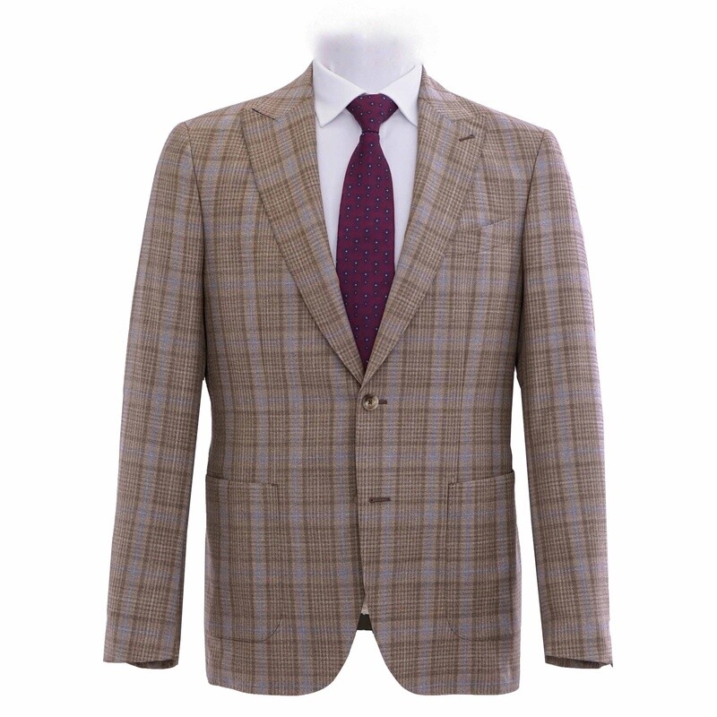 Brown Blue Check Suit Jacket