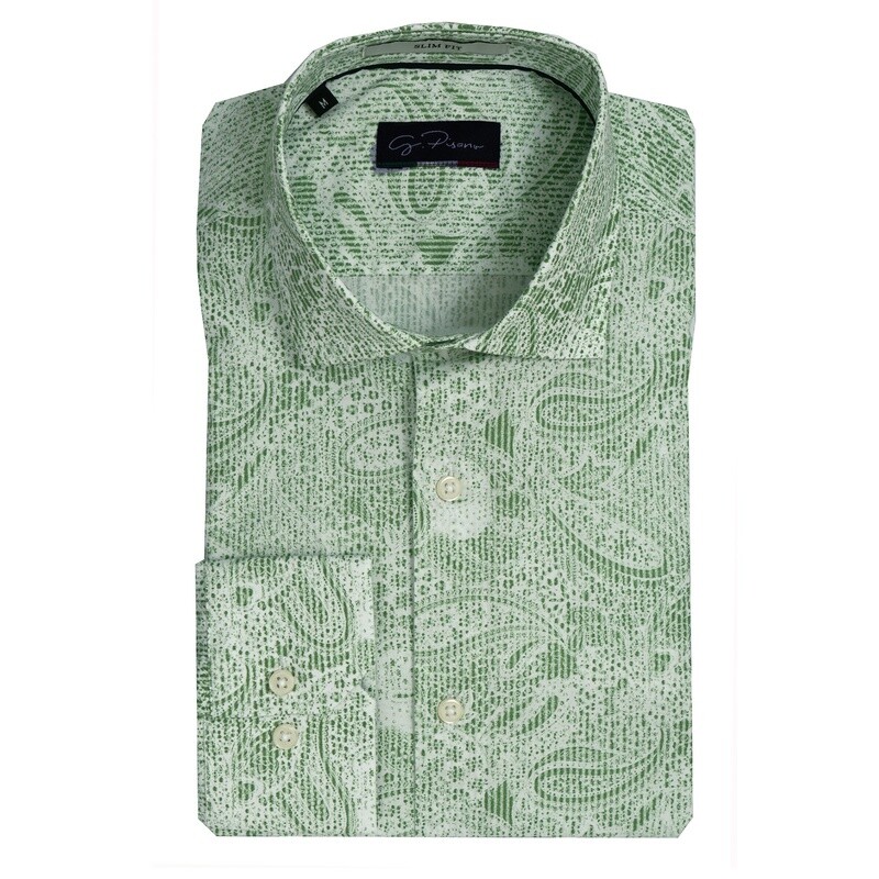 White Green Paisley Print
