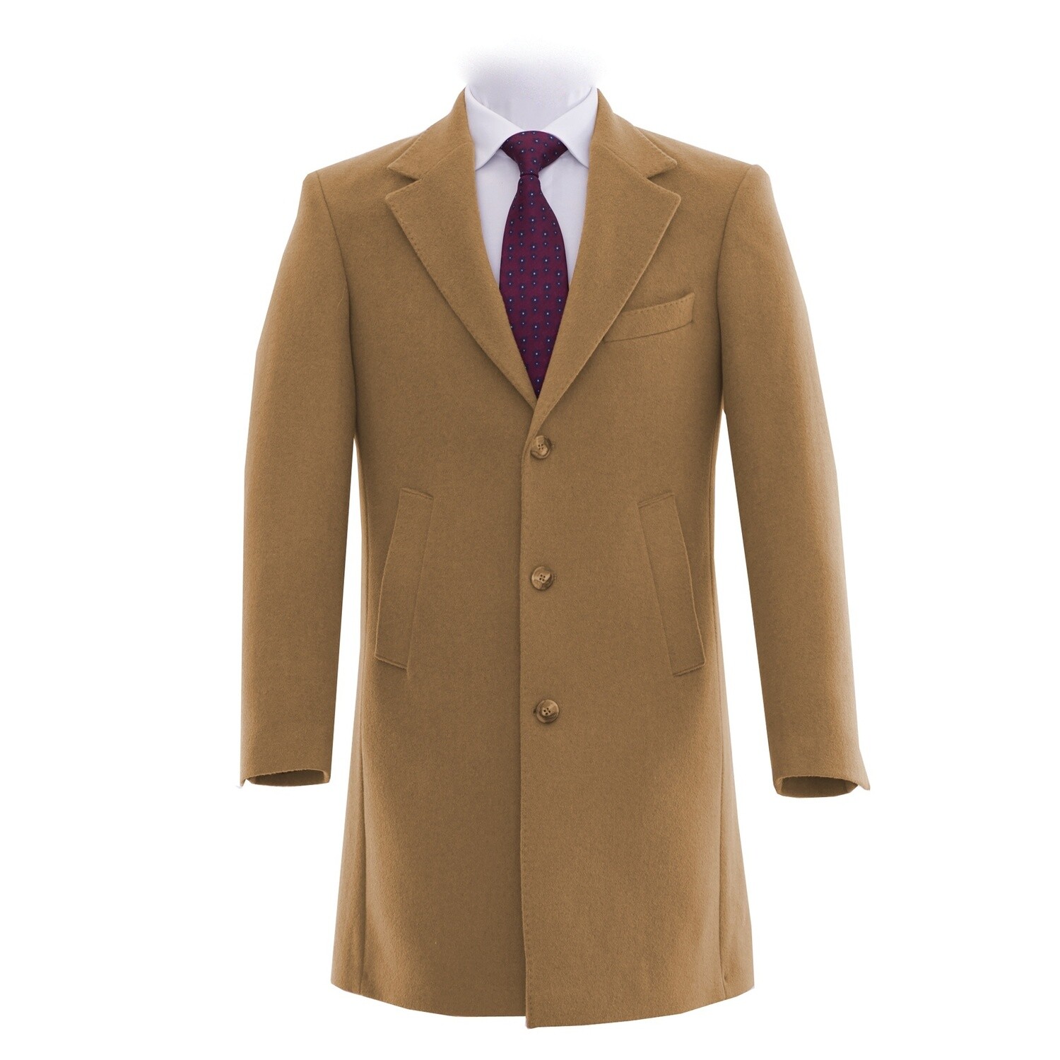 Camel Peak Lapel Pure Wool Overcoat