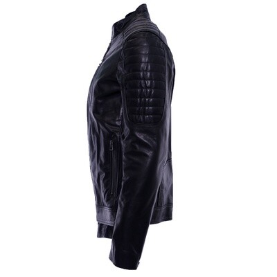 Black Ribbed Shoulder Leather Jacket