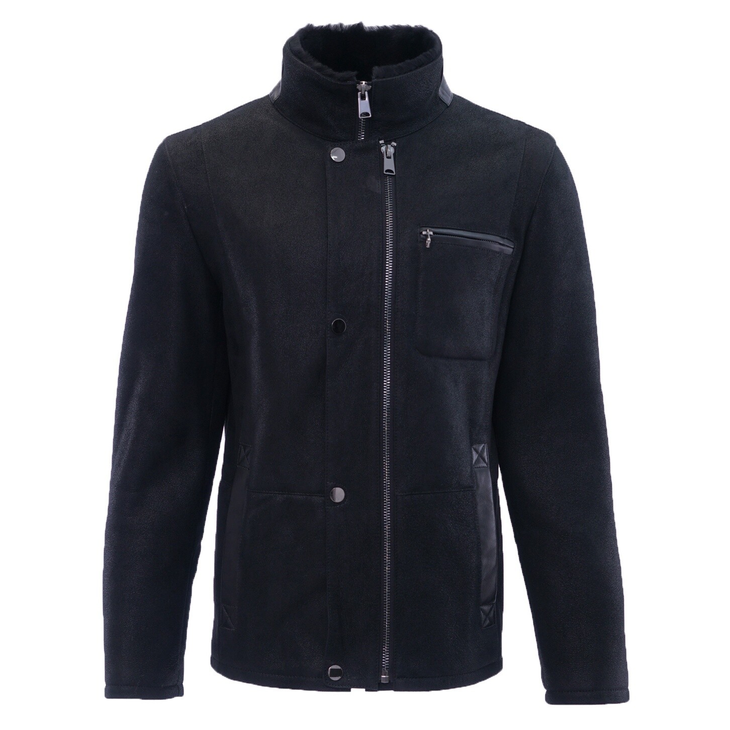 Black Grain Leather Fur Jacket