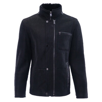 Black Grain Leather Fur Jacket