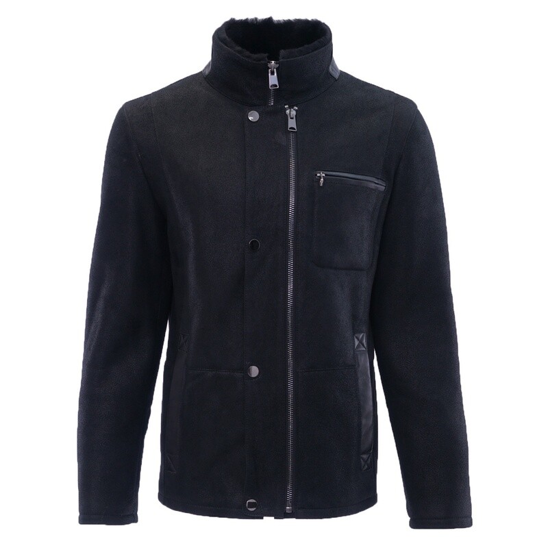 Black Grain Leather Fur Jacket