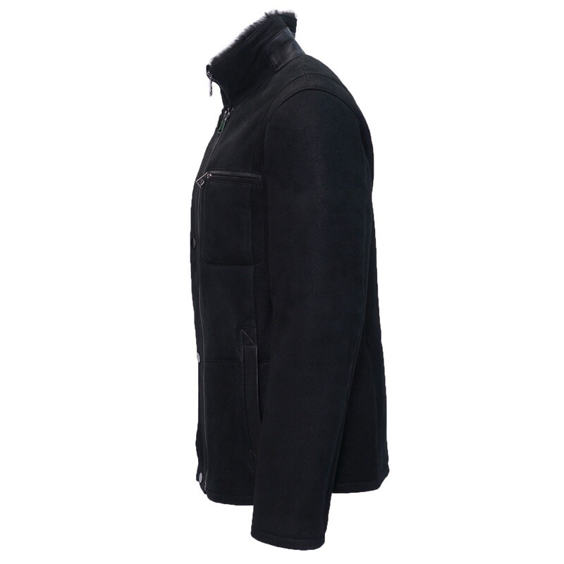 Black Grain Leather Fur Jacket