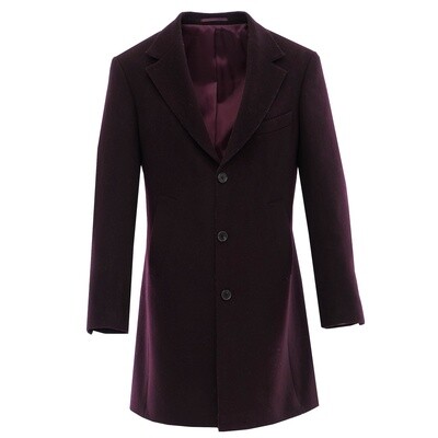 Burgundy Notch Lapel Pure Wool Overcoat